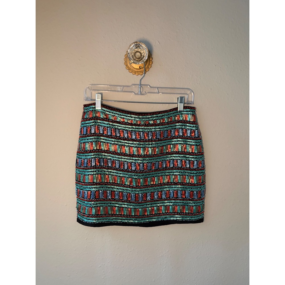 Endless Rose Sequin Mini Skirt Multi Color Beaded Geometric Party Size M NWT